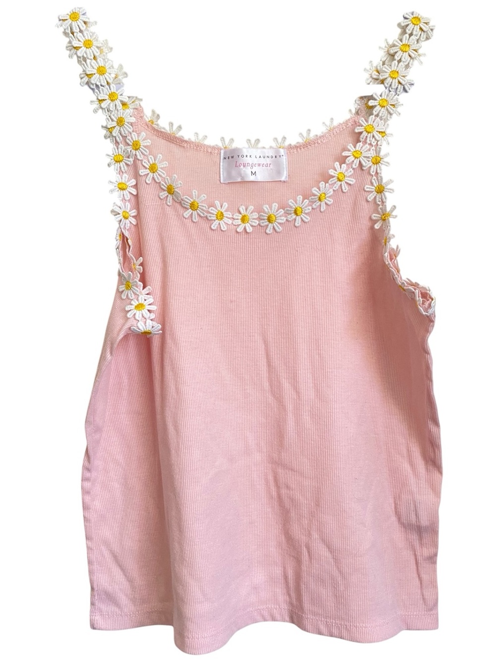 New York Laundry Pink Daisy Trim Ribbed Tank Top Size M Coquette Cottagecore